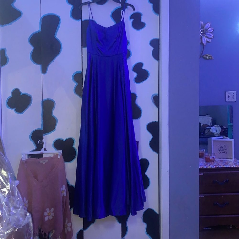 long dark blue dress:high slit w/ pockets: size 7/8